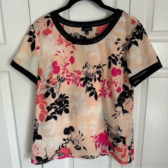 Talbots Womens AOP Floral Cut Out Short Sleeve Pullover Top Size S Career - Picture 1 of 9